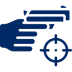 Outlined handgun icon on a blue background.
