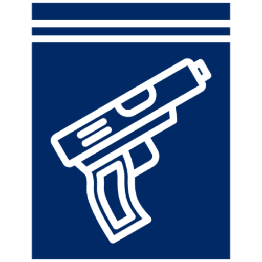 Black pistol icon on blue background