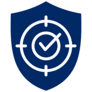 Blue security shield with target and checkmark