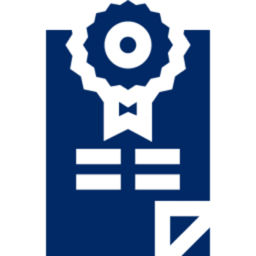 Blue certificate icon with ribbon seal