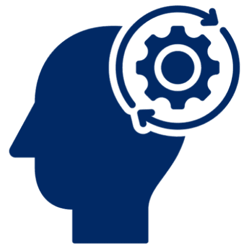 Head silhouette with gear and circular arrows